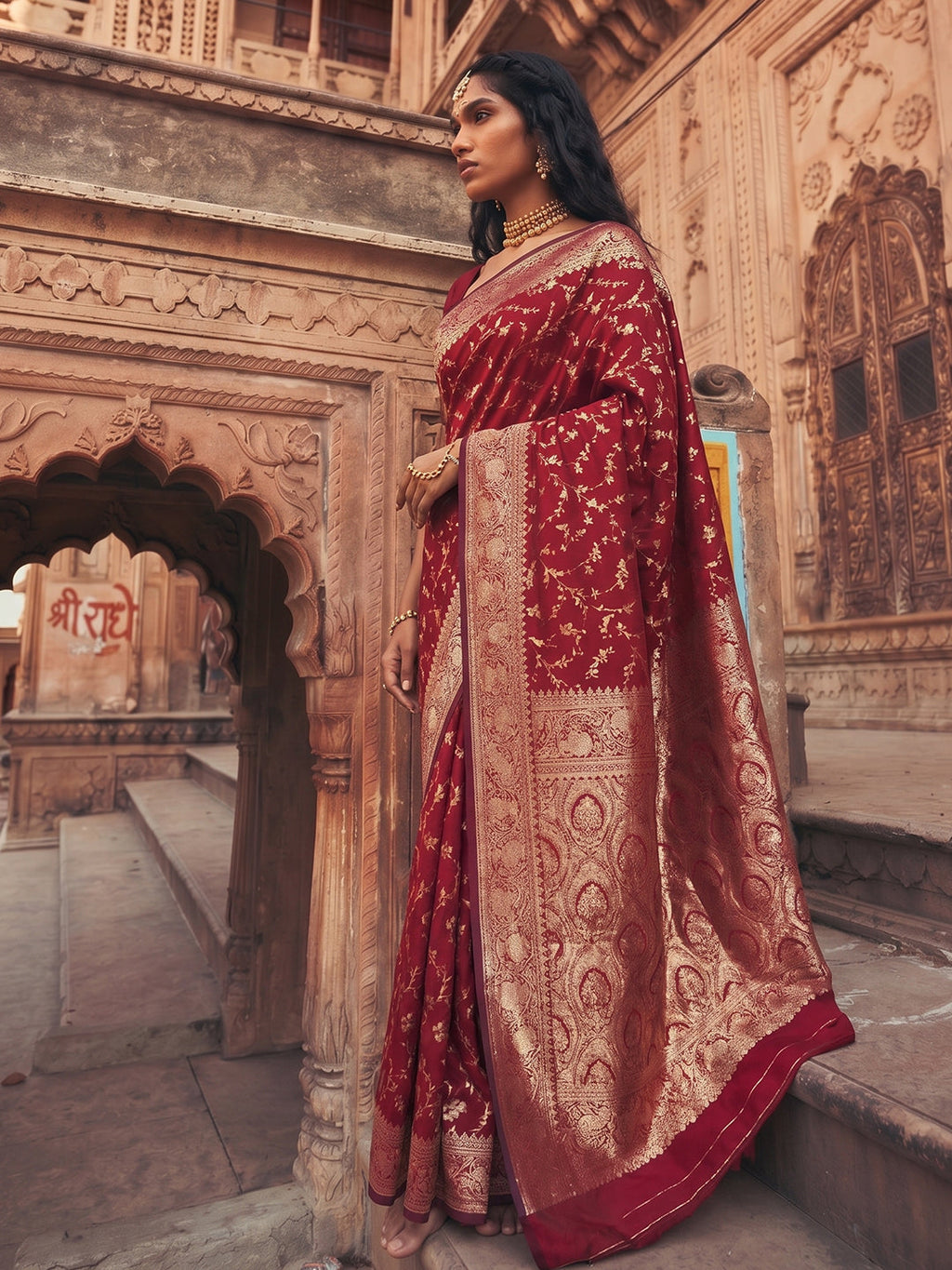 Red Art Silk Fancy Saree with Matching Blouse Piece