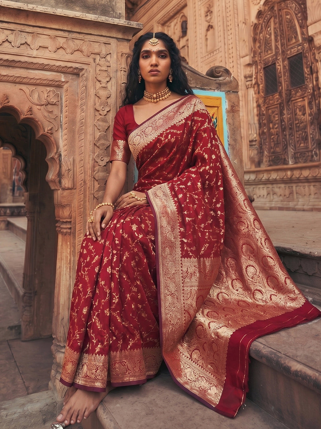 Red Art Silk Fancy Saree with Matching Blouse Piece