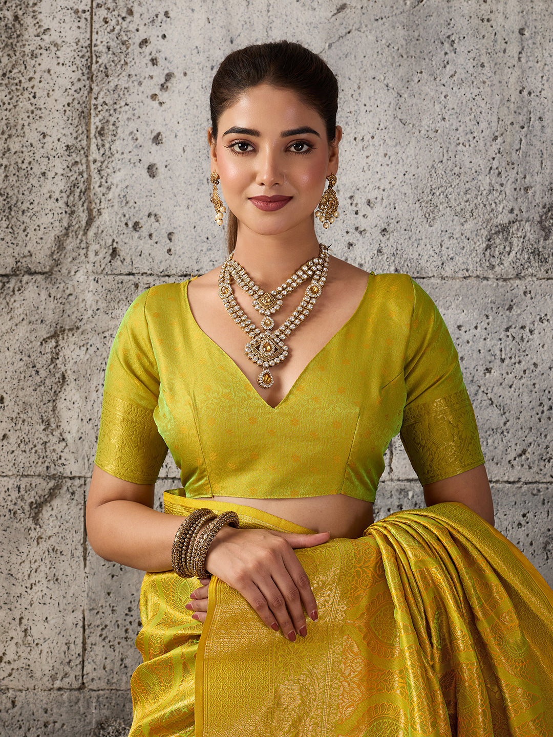 Mustard Yellow Kanjivaram Silk Blend Fancy Saree