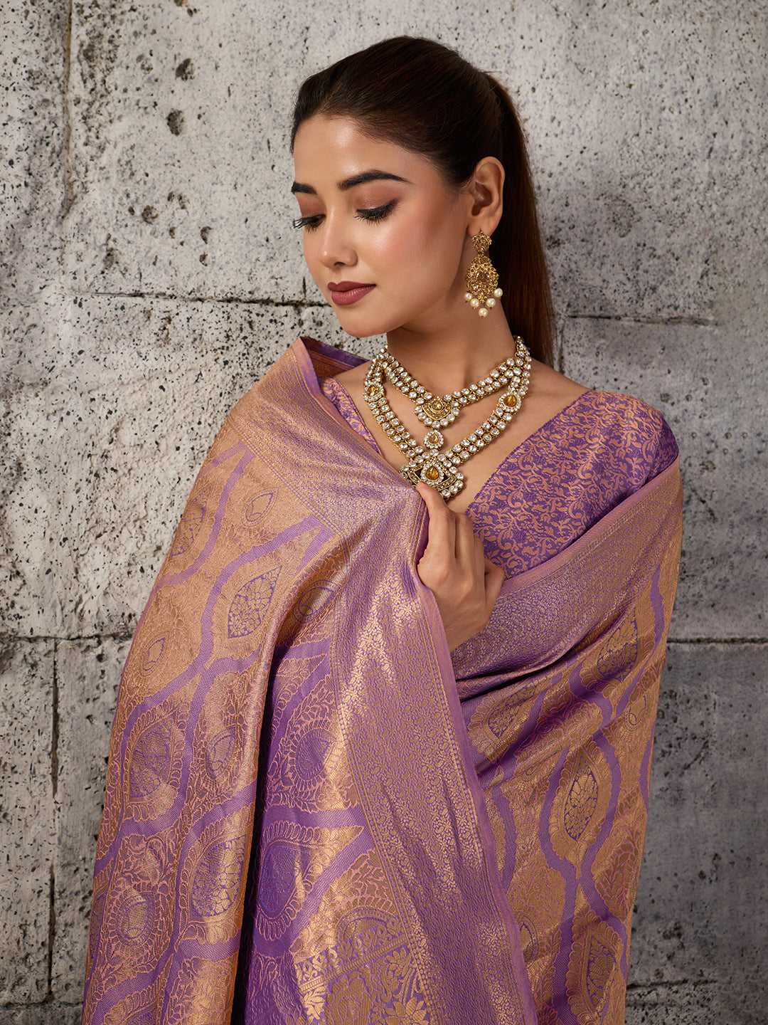 Light Purple Kanjivaram Silk Blend Fancy Saree for Women