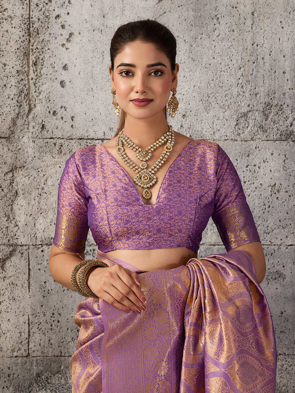 Light Purple Kanjivaram Silk Blend Fancy Saree for Women