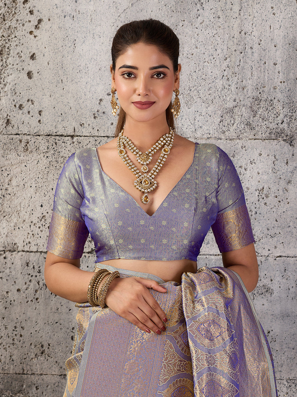 Gray Kanjivaram Silk Blend Fancy Saree with Elegant Drape
