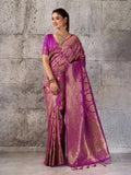 Vibrant magenta Kanjivaram silk blend fancy saree with intricate design