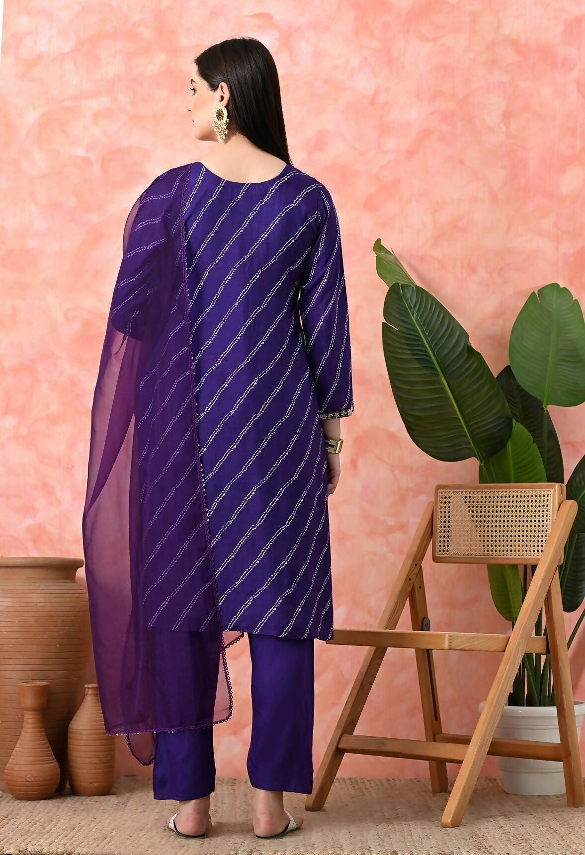 Purple Premium Pure Viscose Dola Print Kurta Set with Handwork