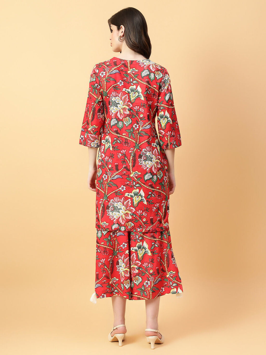Joban Fashion Red Cotton Printed & Hand Work Co-ord Set