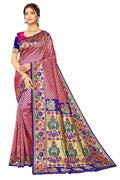 Rani Blue Banarasi Paithani silk saree with detailed gold Zari jacquard border and motifs