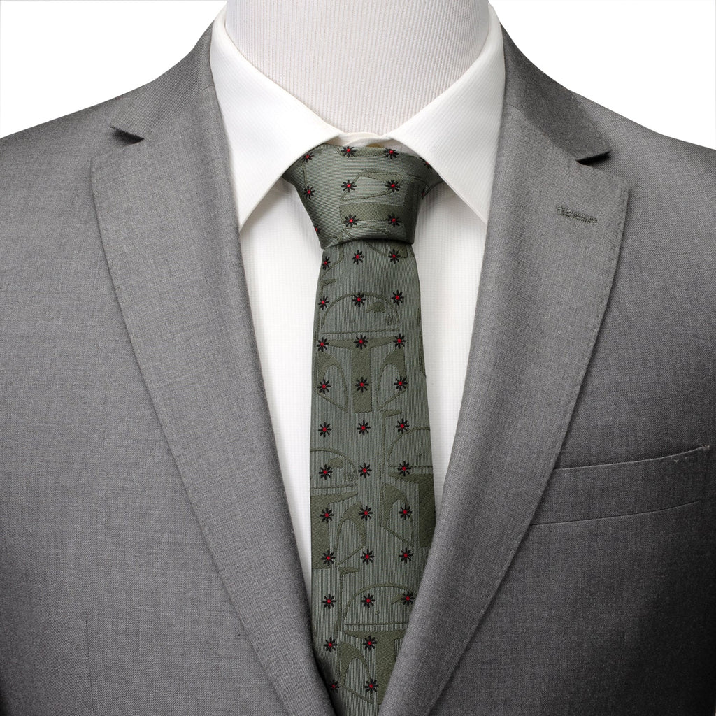Star Wars Boba Fett Green Floral Motif Silk Necktie - Image 2