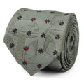 Boba Fett helmet pattern on an army green silk necktie with black and red flower accents