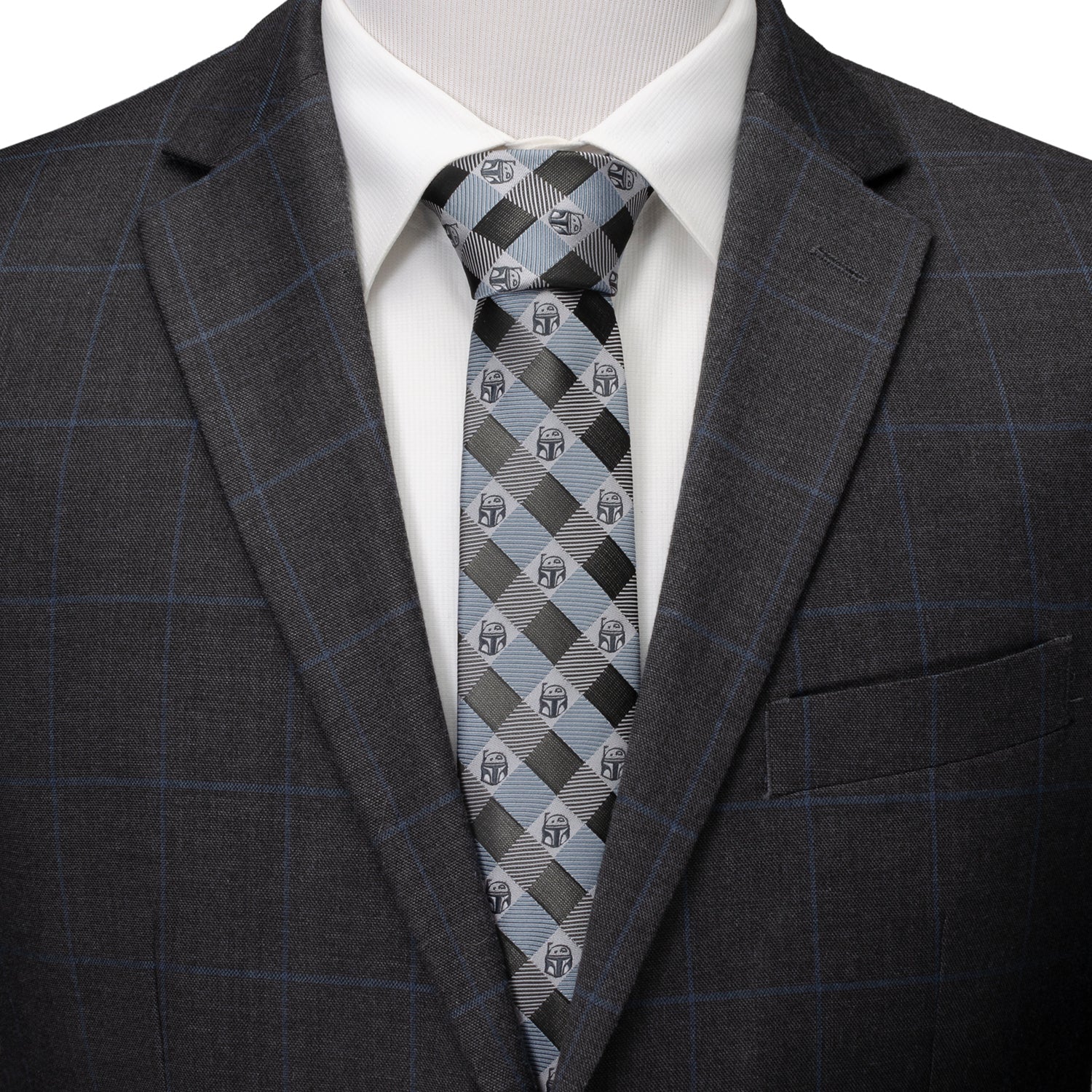 Star Wars Boba Fett Plaid Tie in Blue and Gray - Image 2