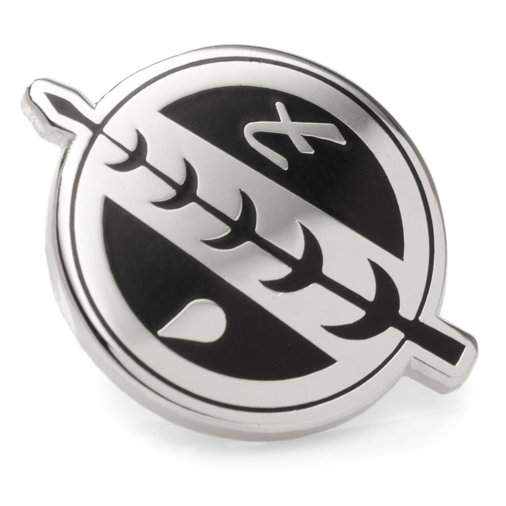 Star Wars Boba Fett Crest Lapel Pin in silver and black metal with a clutch backing.