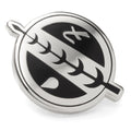Star Wars Boba Fett Crest Lapel Pin in silver and black metal with a clutch backing.