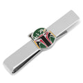 Star Wars Boba Fett helmet icon on a polished silver tone metal sliding tie bar