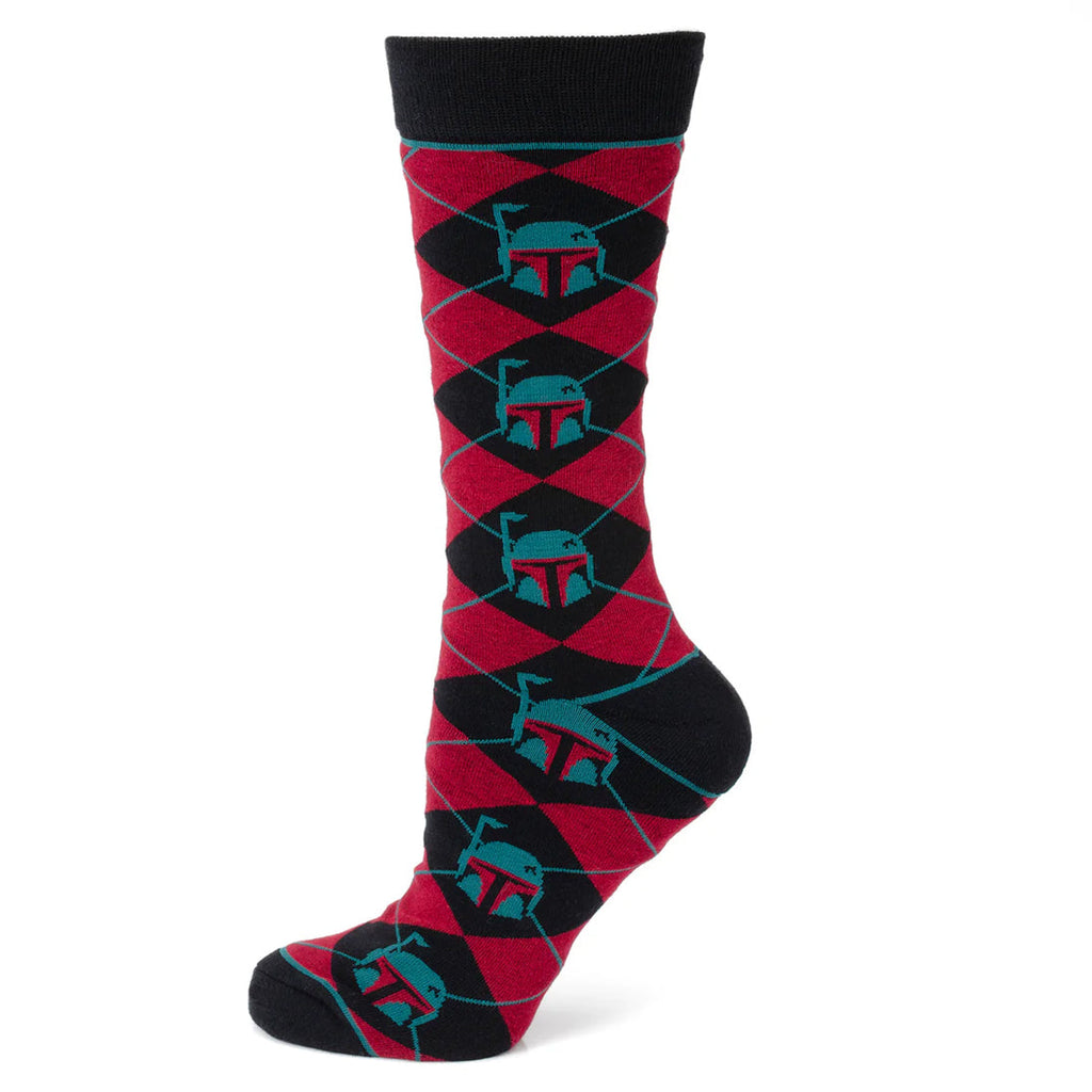 Star Wars Boba Fett Maroon Black Argyle Socks and Lapel Pin Set - Image 2