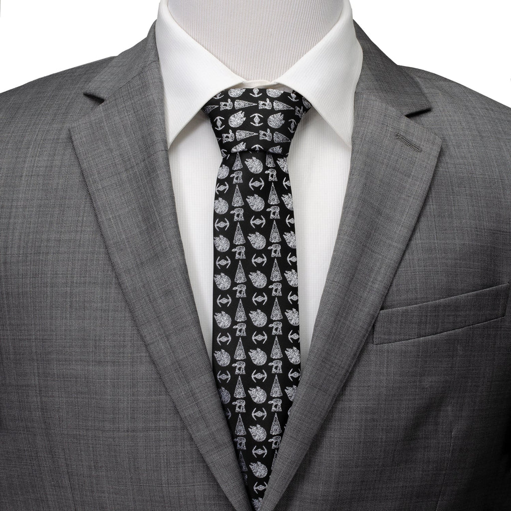 Star Wars Galactic Ships Pattern Men's Necktie in Black