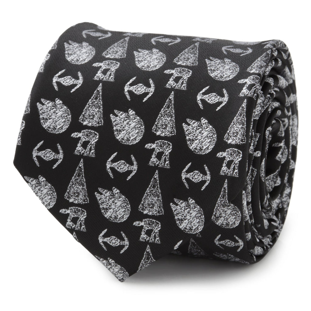 Star Wars Galactic Ships Pattern Men's Necktie in Black