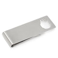 Brushed metal money clip featuring a Millennium Falcon shape cutout and Star Wars logo engraving