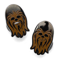 Star Wars Chewbacca character face cufflinks in dark gunmetal with brown and black enamel details