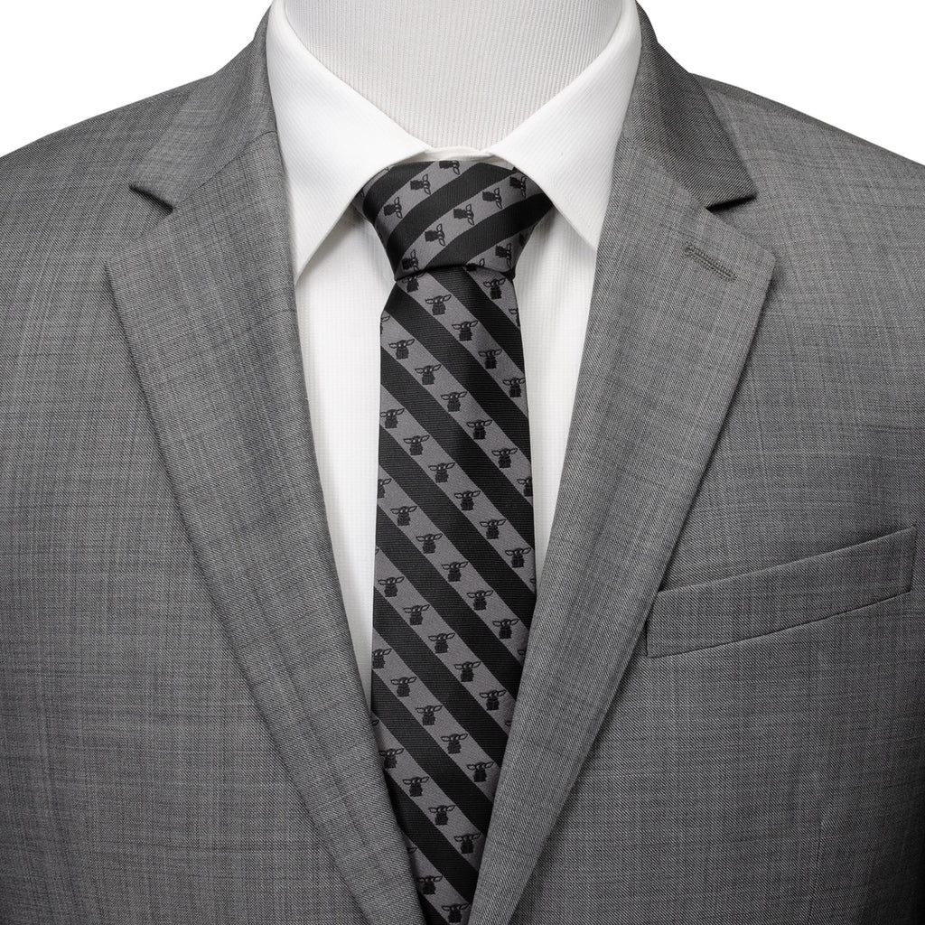 Star Wars Grogu Striped Necktie in Black and Gray - Image 2