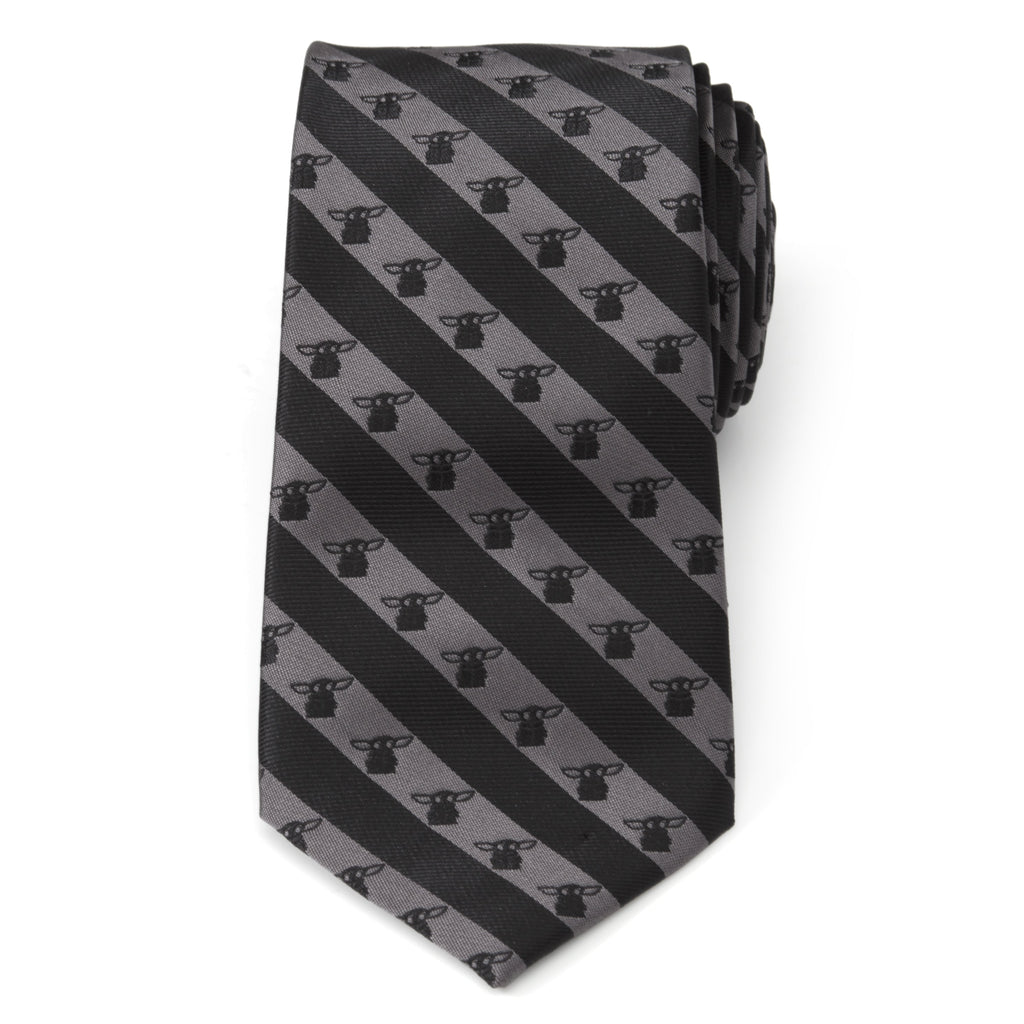 Star Wars Grogu Striped Necktie in Black and Gray - Image 3