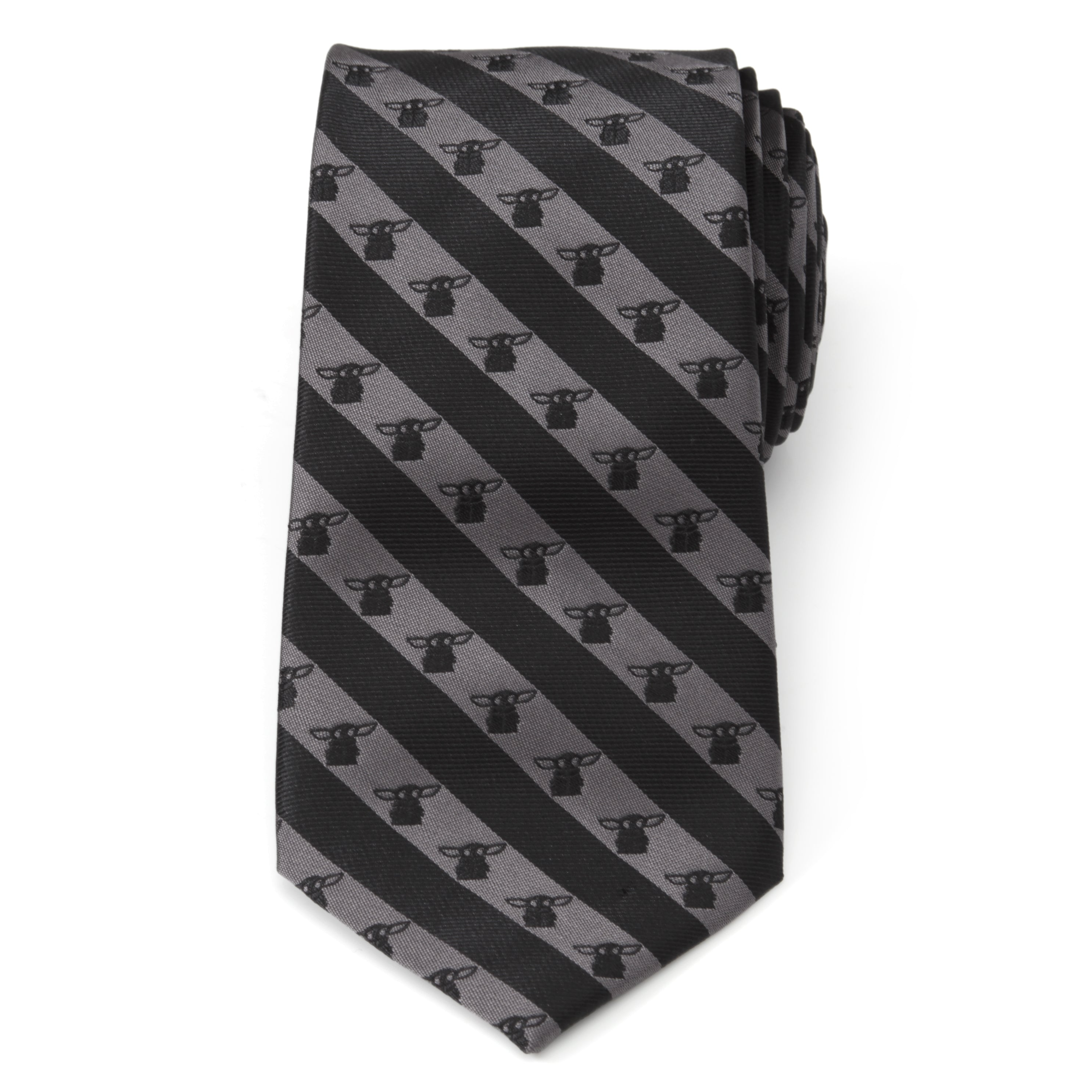 Star Wars Grogu Striped Necktie in Black and Gray - Image 3
