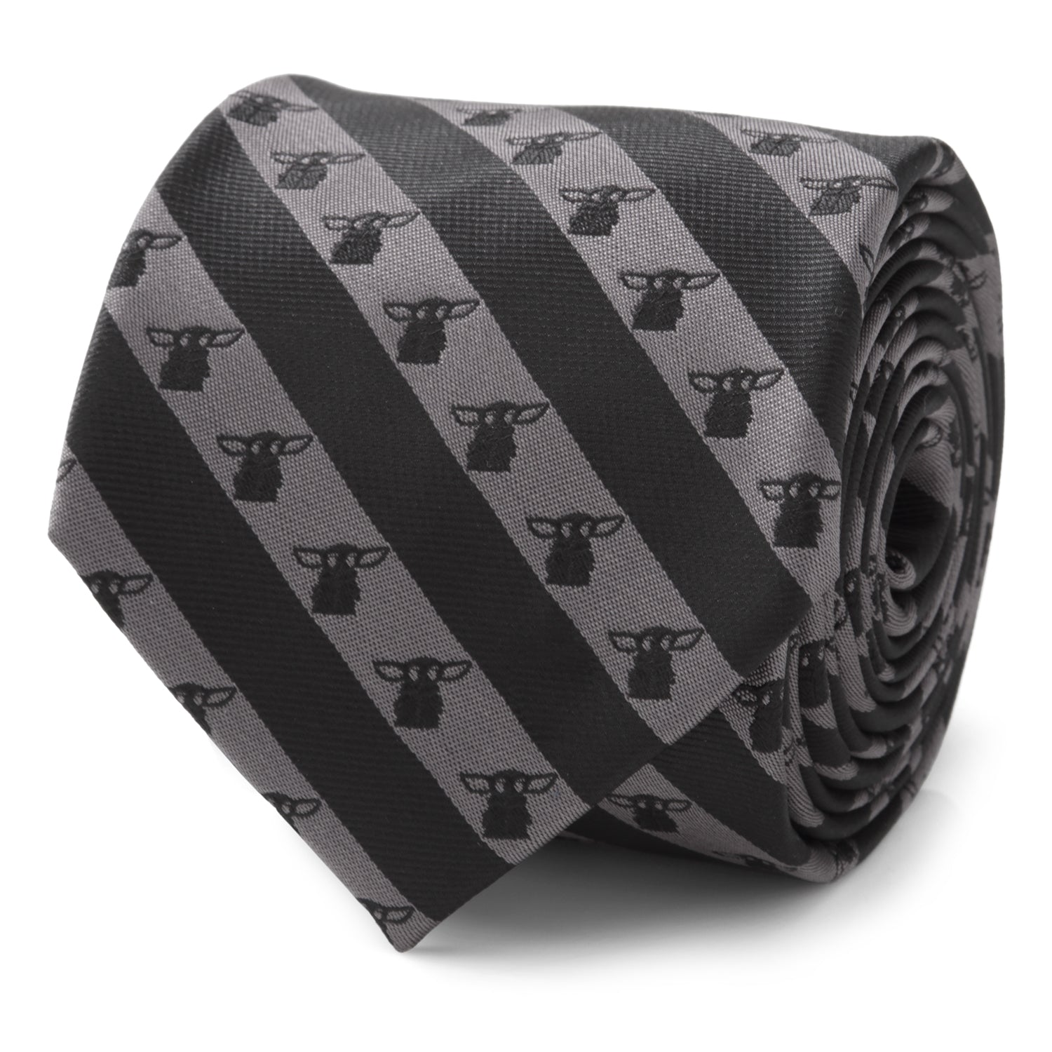 Star Wars Grogu Striped Necktie in Black and Gray - Image 4