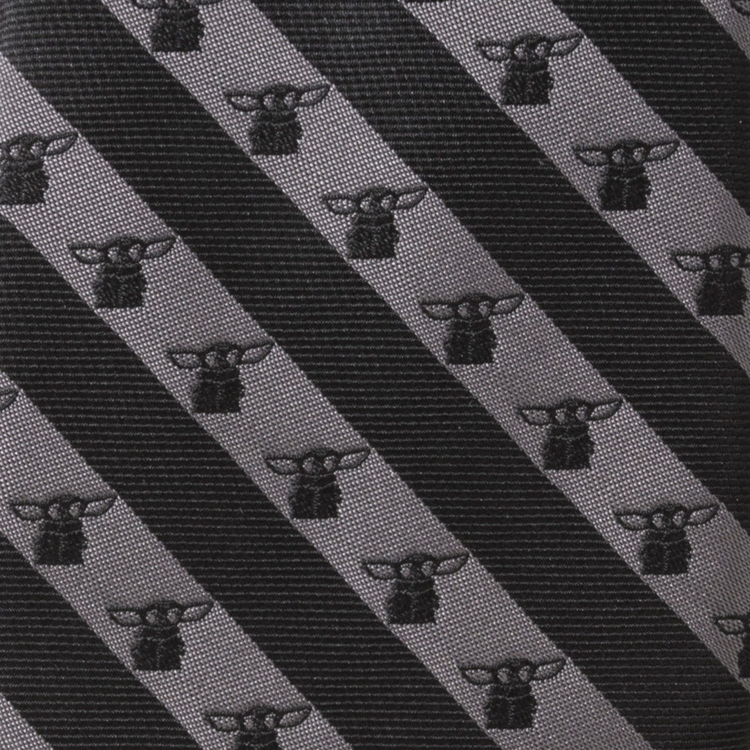 Star Wars Grogu Striped Necktie in Black and Gray - Image 6