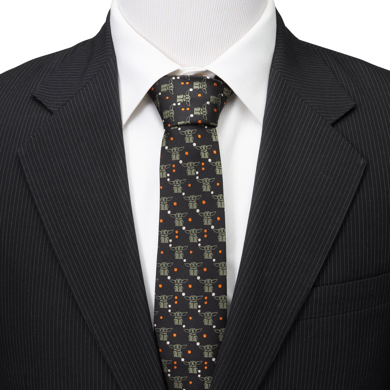 Star Wars Grogu Dotted Necktie in Black and Orange - Image 2