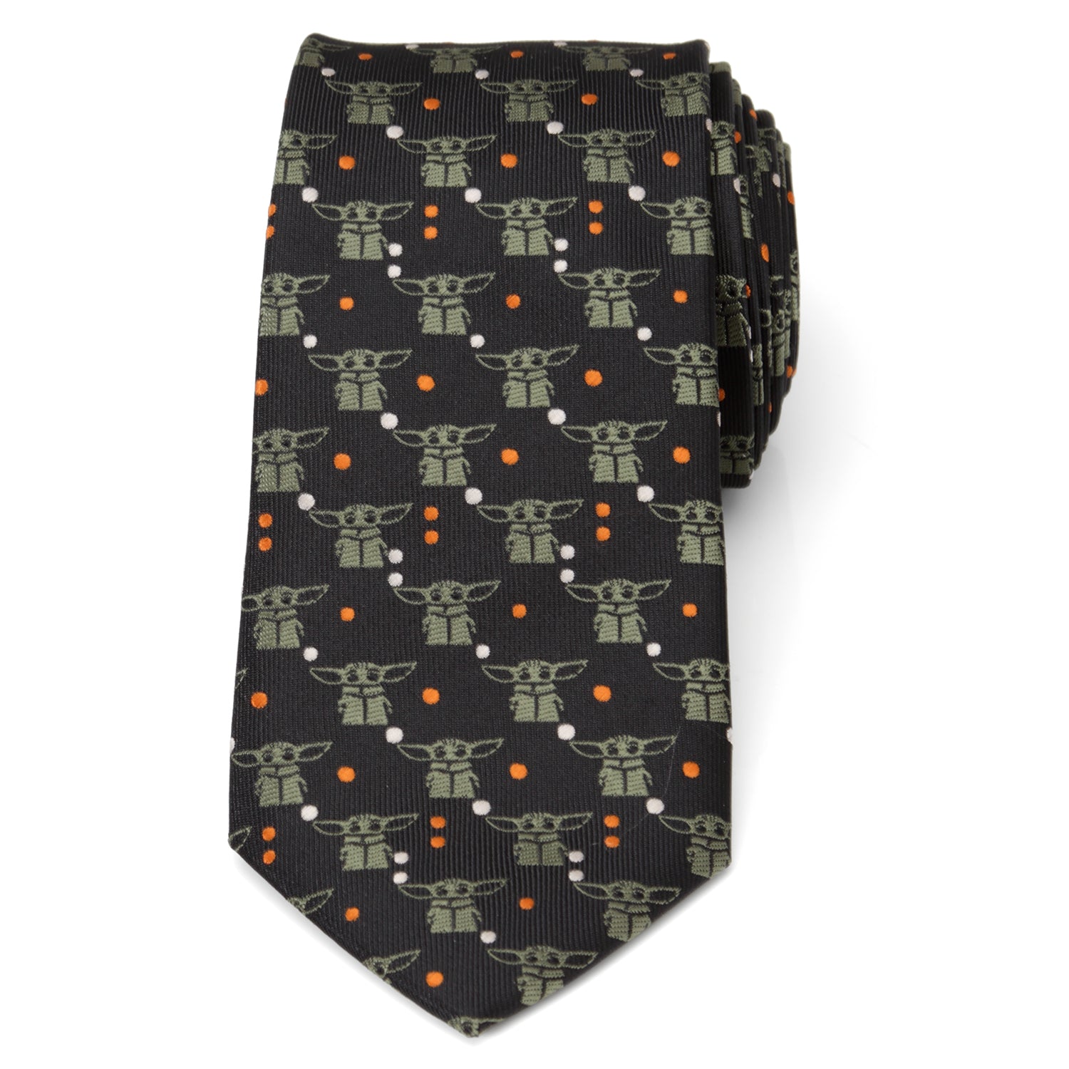 Star Wars Grogu Dotted Necktie in Black and Orange - Image 3