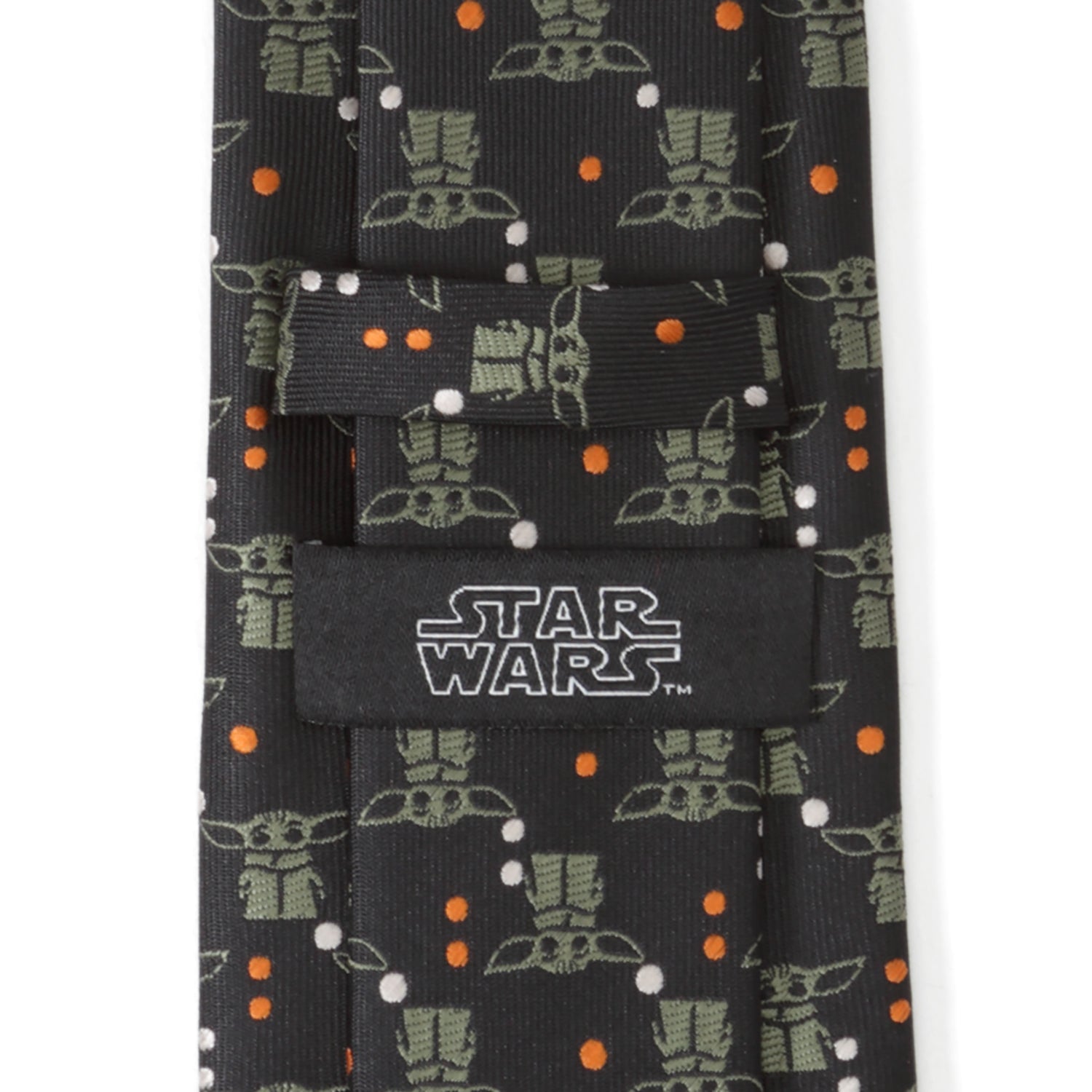 Star Wars Grogu Dotted Necktie in Black and Orange - Image 4