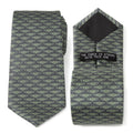 Man wearing a gray Star Wars necktie with a repeated Grogu pattern over a white button-down shirt.