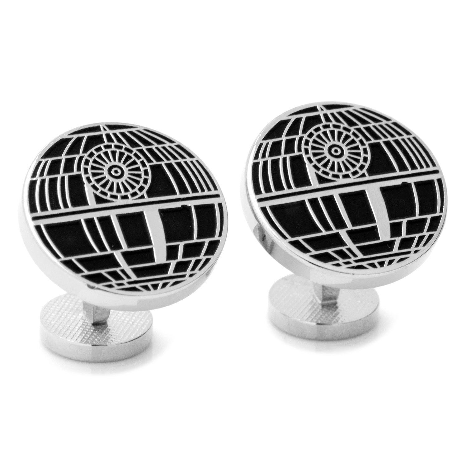 Star Wars Death Star Recessed Matte Cufflinks in Silver and Black - Image 2