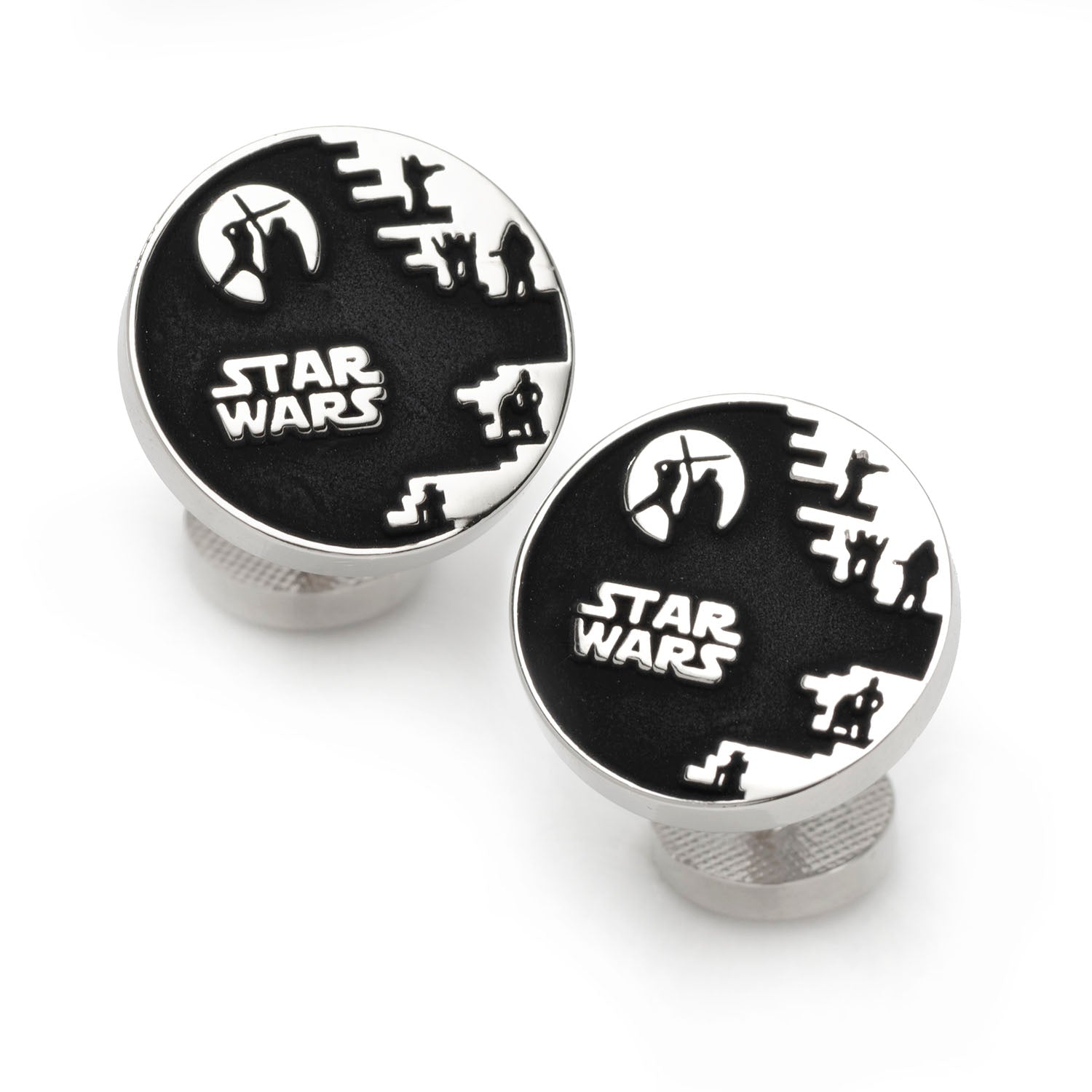 Star Wars Death Star Graphic Cufflinks in Black and Silver - Image 2