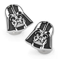 A pair of Star Wars Darth Vader cufflinks featuring a matte black recessed design on a polished silver background.
