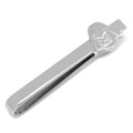 A silver-toned stainless steel tie bar featuring a detailed Darth Vader helmet design.