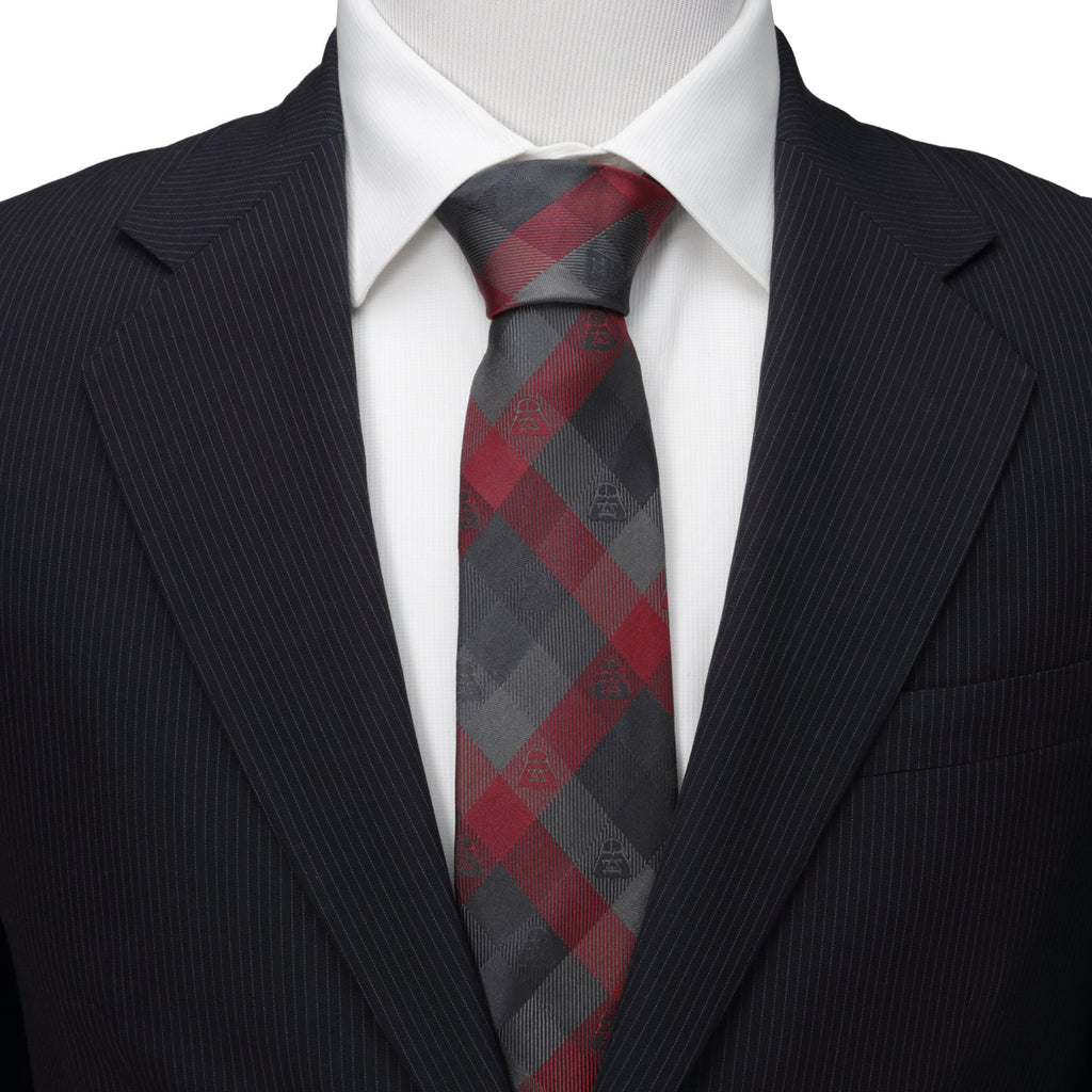 Star Wars Darth Vader Plaid Necktie in Black Red and Gray - Image 2
