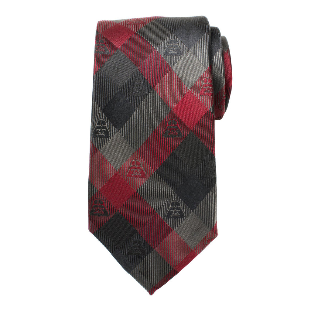 Star Wars Darth Vader Plaid Necktie in Black Red and Gray - Image 3