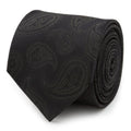 Black silk necktie with subtle Darth Vader and Imperial logo paisley pattern on a white background