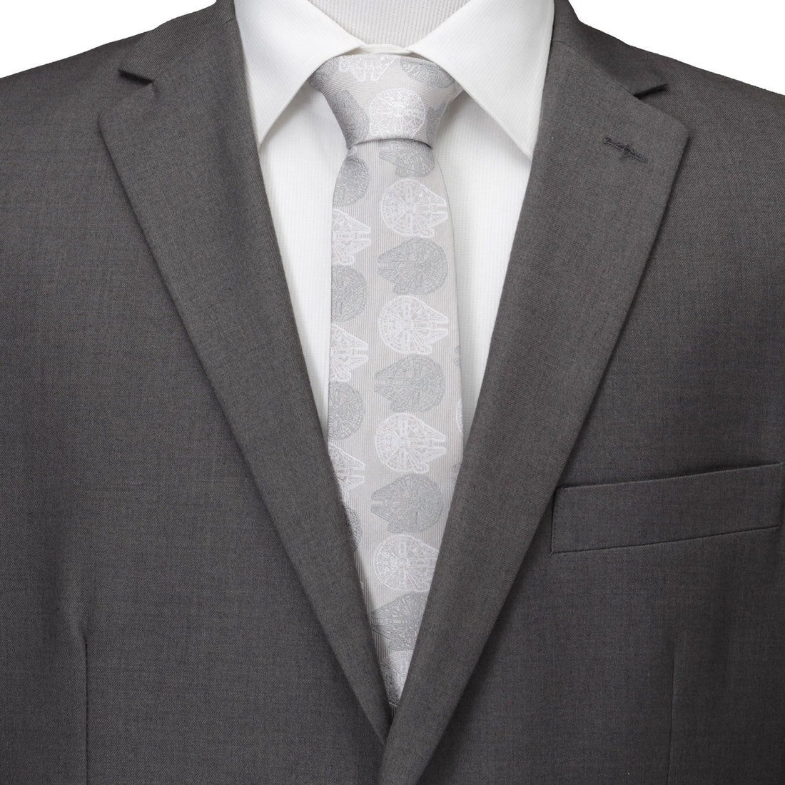 Star Wars Millennium Falcon White and Gray Pattern Silk Tie - Image 2