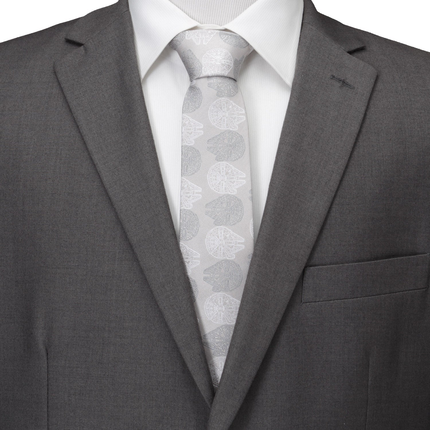 Star Wars Millennium Falcon White and Gray Pattern Silk Tie - Image 2