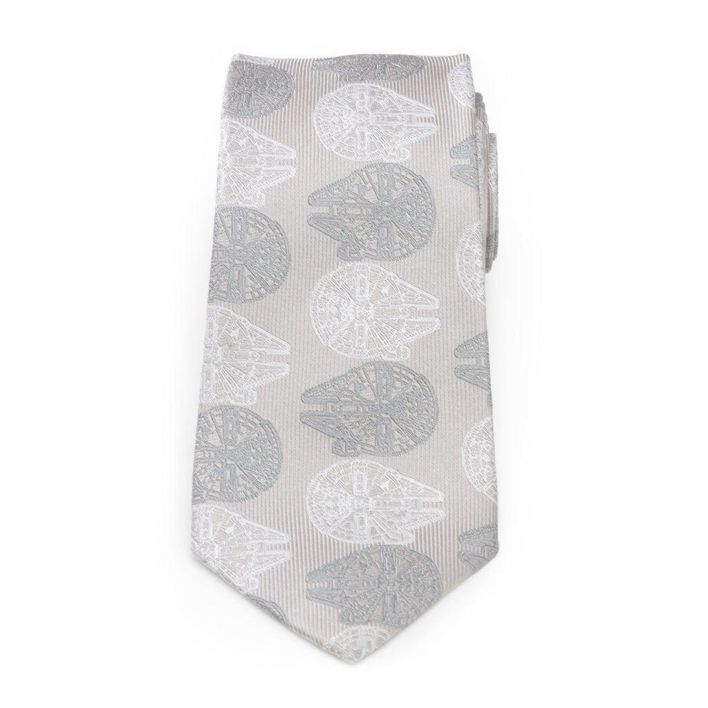 Star Wars Millennium Falcon White and Gray Pattern Silk Tie - Image 3