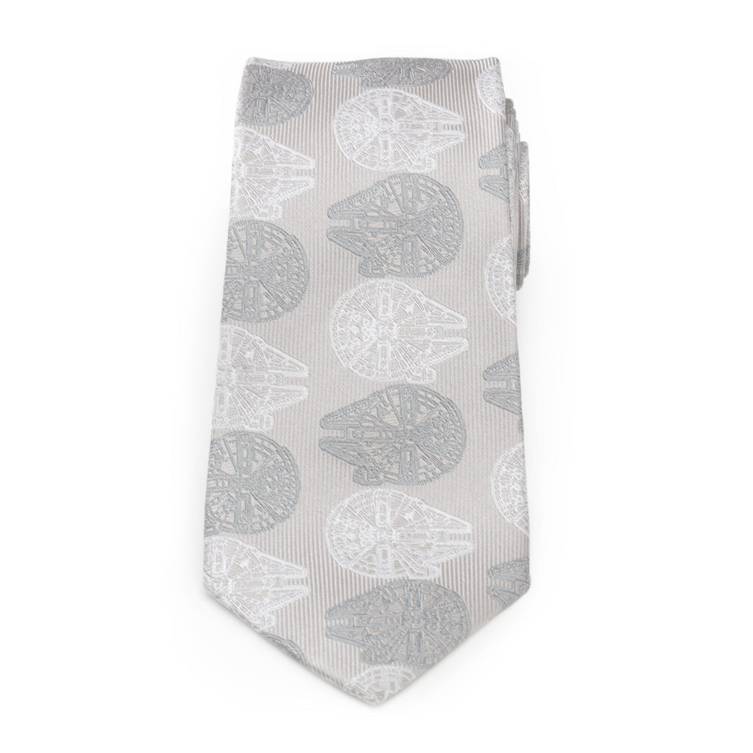 Star Wars Millennium Falcon White and Gray Pattern Silk Tie - Image 3
