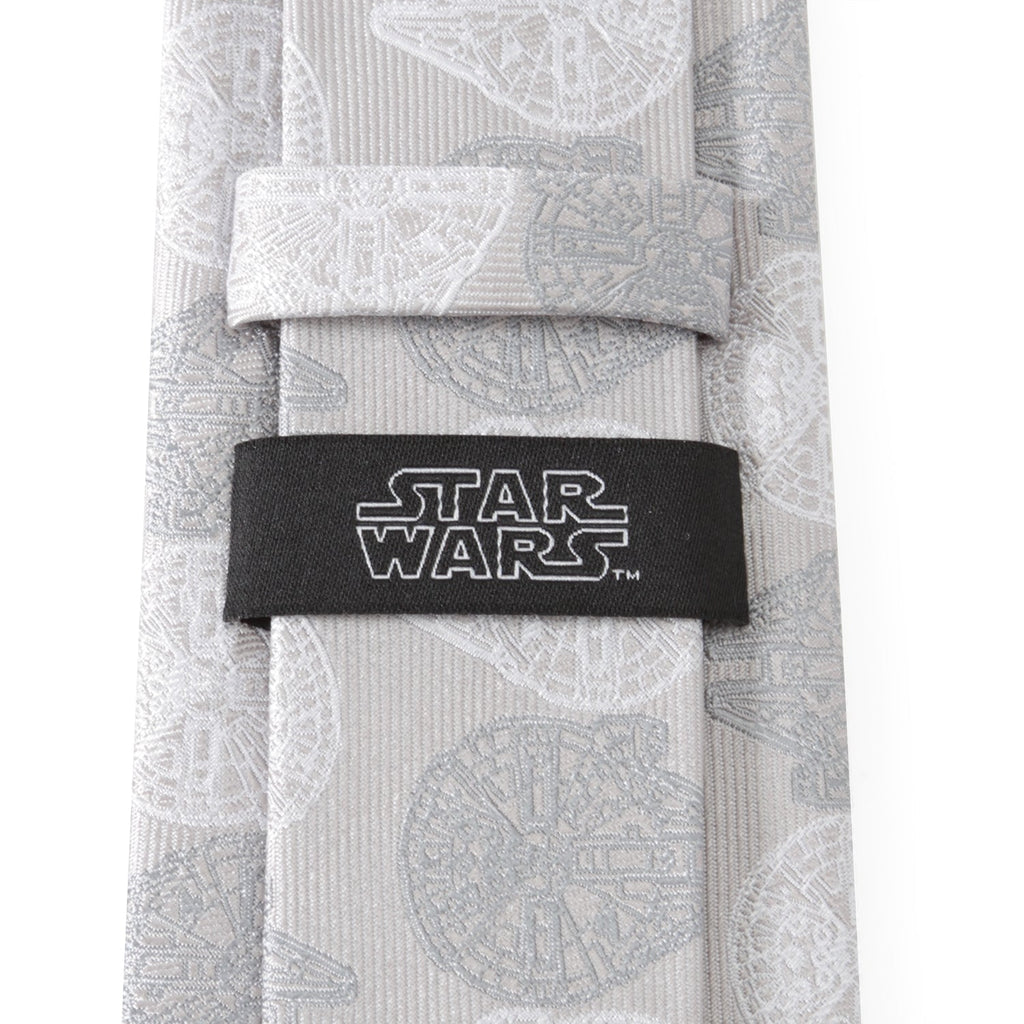 Star Wars Millennium Falcon White and Gray Pattern Silk Tie - Image 4