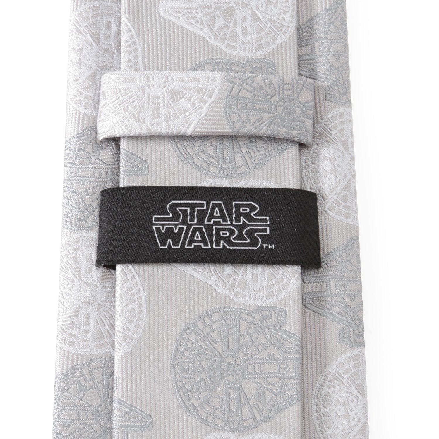 Star Wars Millennium Falcon White and Gray Pattern Silk Tie - Image 4