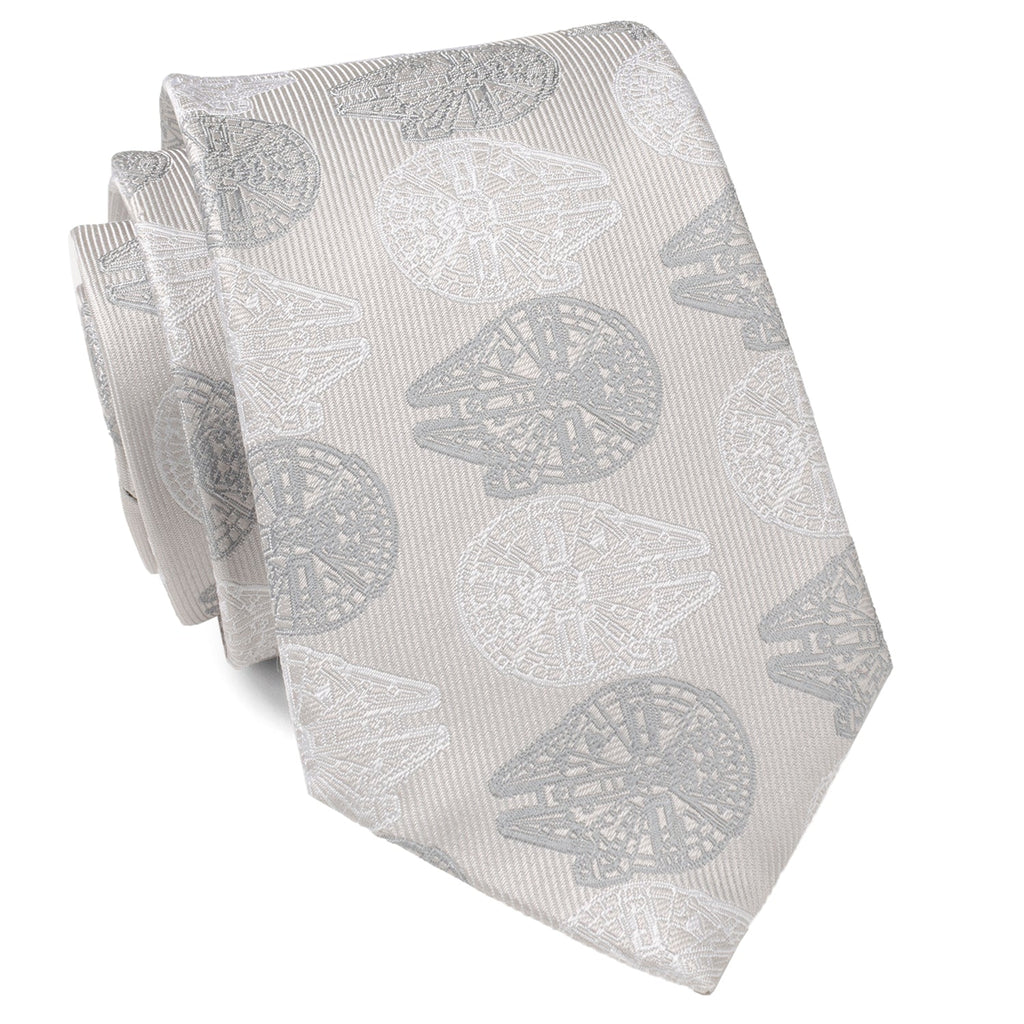 Star Wars Millennium Falcon White and Gray Pattern Silk Tie - Image 6