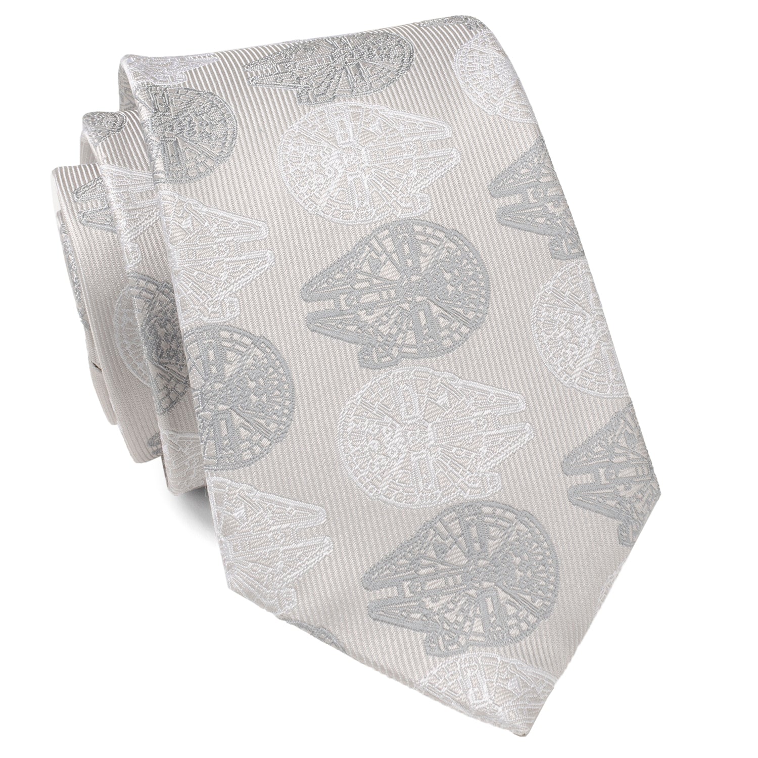 Star Wars Millennium Falcon White and Gray Pattern Silk Tie - Image 6