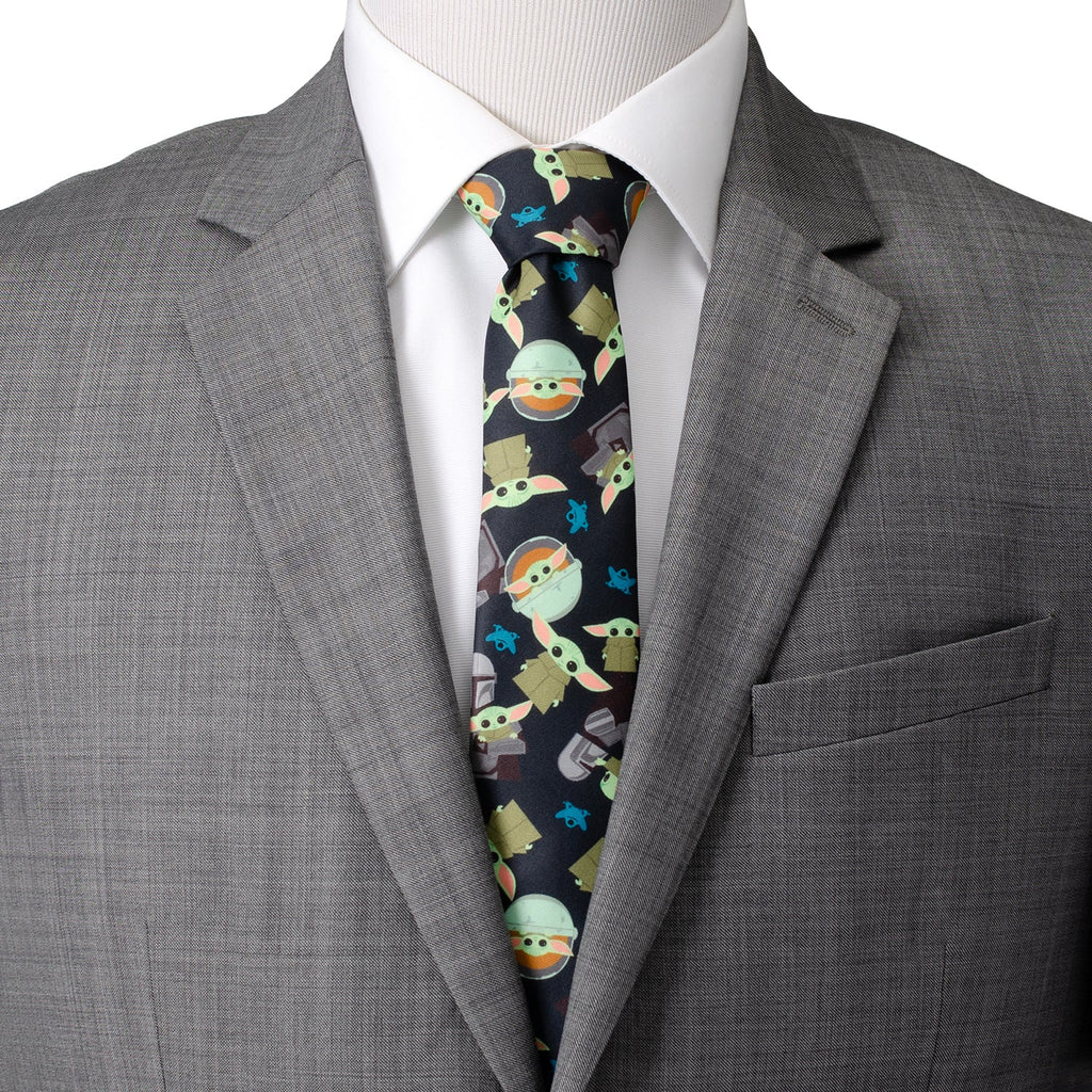 Mando and Grogu Navy Blue Star Wars The Mandalorian Necktie - Image 2