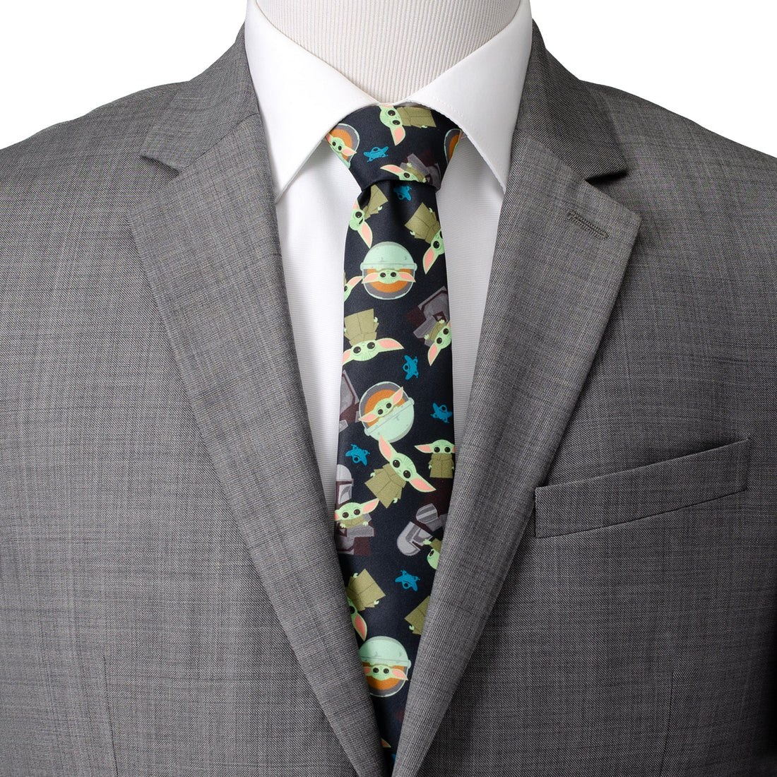 Mando and Grogu Navy Blue Star Wars The Mandalorian Necktie - Image 2