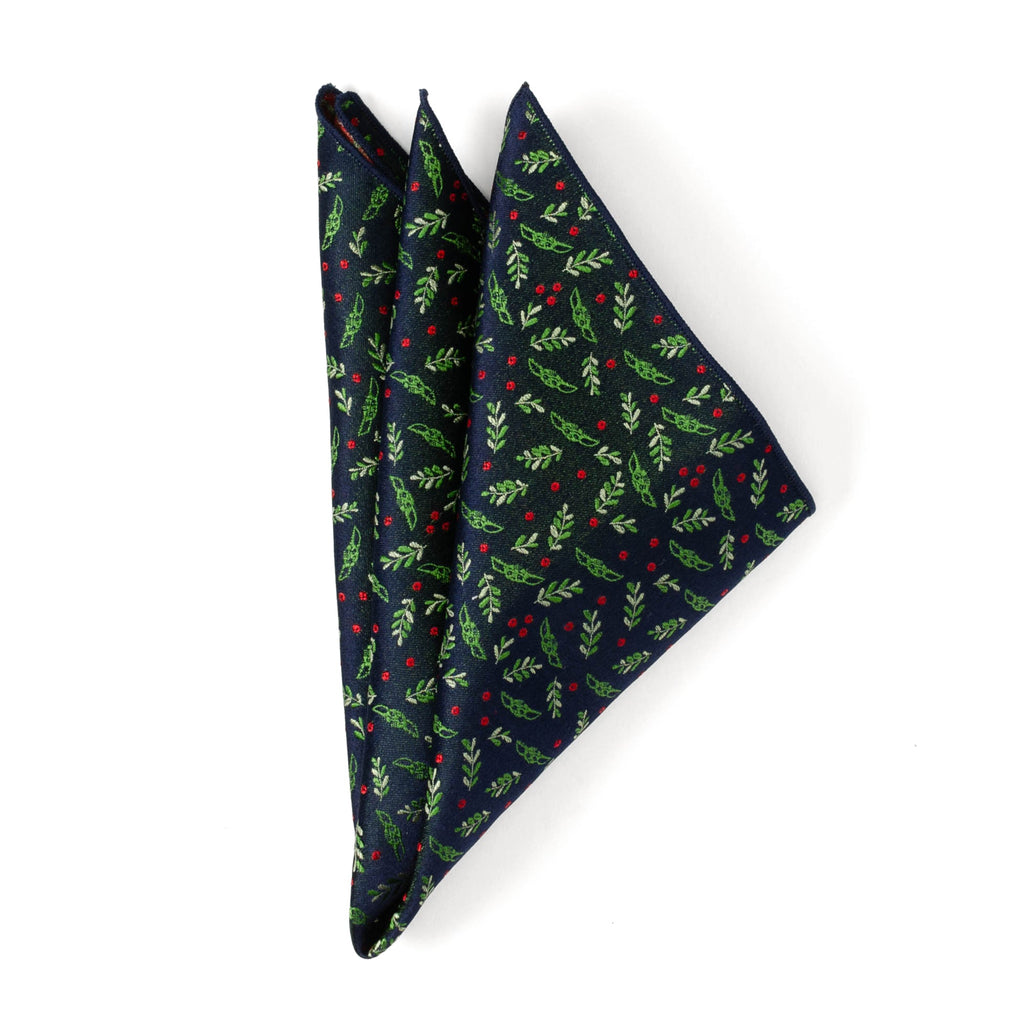 Grogu Holiday Navy Pocket Square with Holly and Berry Print - Image 4