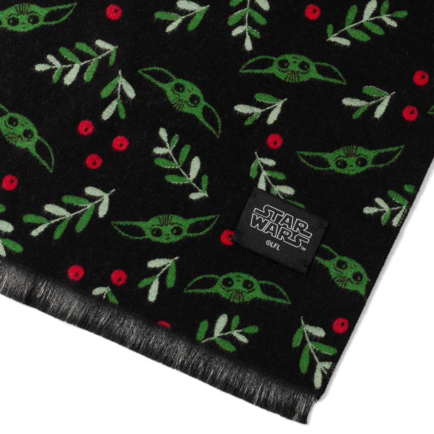 Star Wars Grogu Holiday Merino Wool Scarf in Black and Green - Image 5