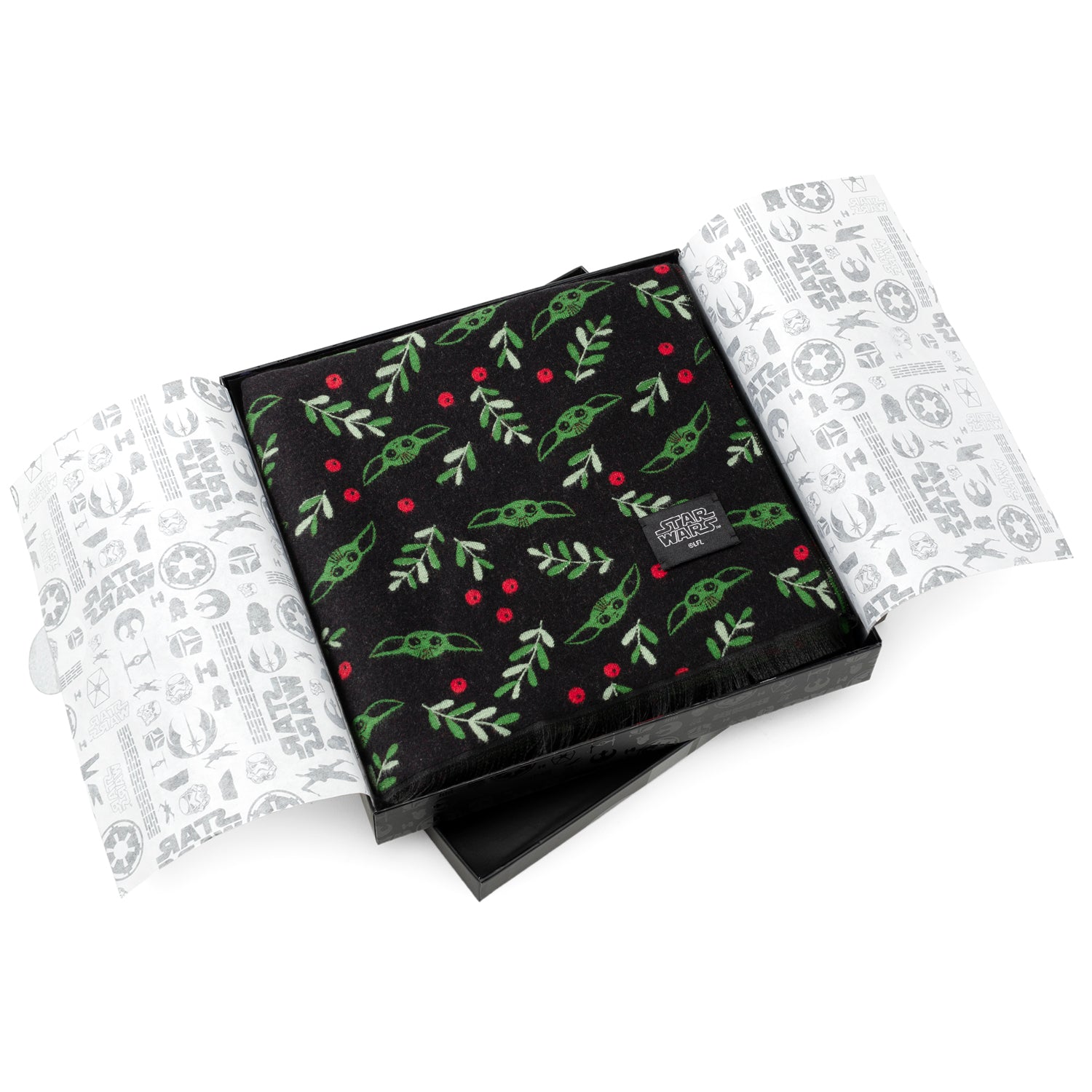Star Wars Grogu Holiday Merino Wool Scarf in Black and Green - Image 6
